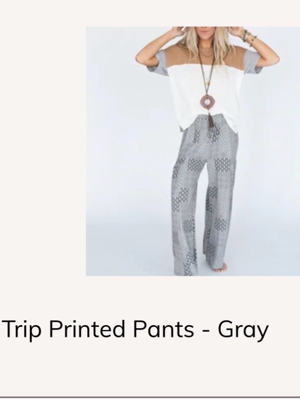 Three Bird Nest Gray Printed Wide-Leg Pants